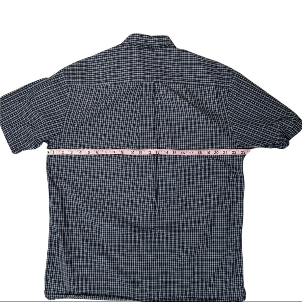 Nautica Mens Blue White Plaid Check Short Sleeve Button Down Shirt Large L - Picture 10 of 11